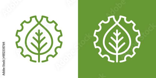 gear leaf combination. leaf energy factory gear logo icon design template