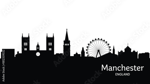 Black and white silhouette of the manchester skyline