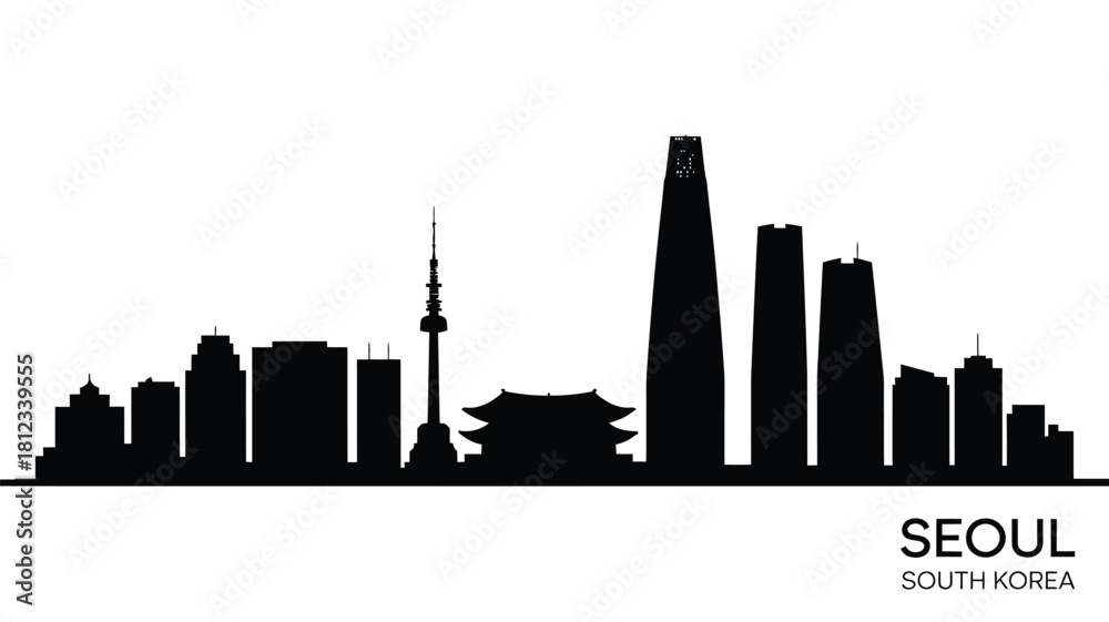 Fototapeta premium Seoul south korea skyline silhouette with iconic buildings