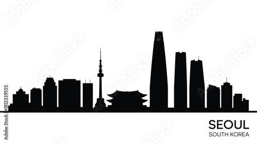 Seoul south korea skyline silhouette with iconic buildings