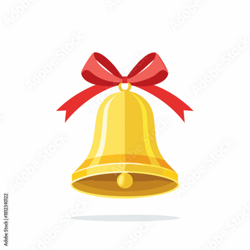 Golden Christmas Bell with Red Bow Festive Holiday Season Decoration