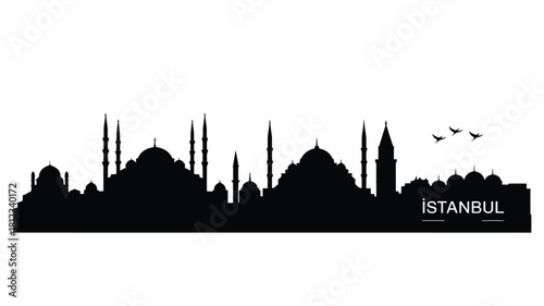 Silhouette of the istanbul skyline with iconic mosques and minarets