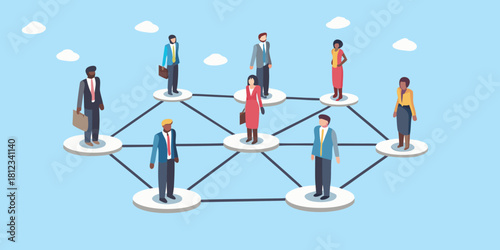 Diverse business people connected in a network illustration