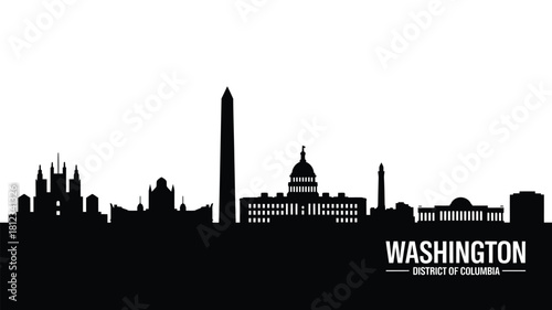 Washington dc skyline silhouette with famous landmarks