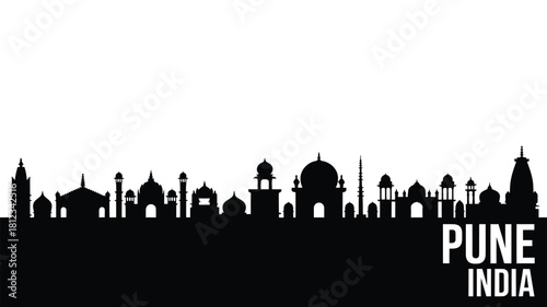 Pune india skyline silhouette of famous landmarks