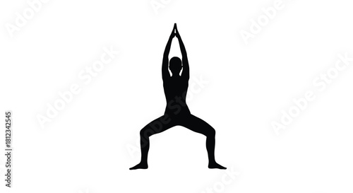 Abstract geometric composition with bold red and blue shapes and a striking black silhouette