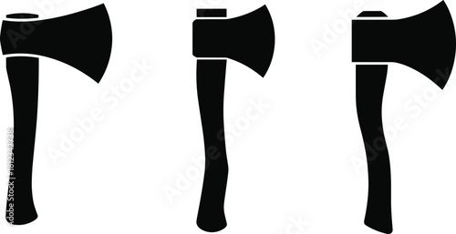 Axe and Hatchet Black Silhouettes Vector Set of Single-Bitted Hand Tools, Ideal for Lumberjack, Woodworking, Camping, Construction, and Forestry Graphics.