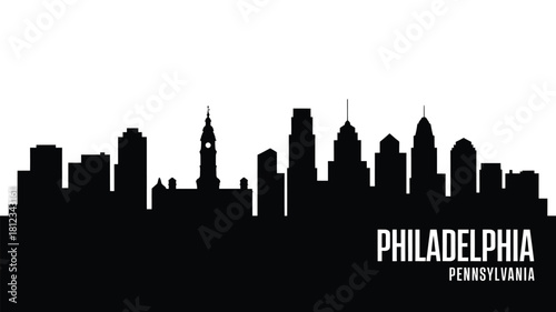 Philadelphia skyline silhouette black and white cityscape