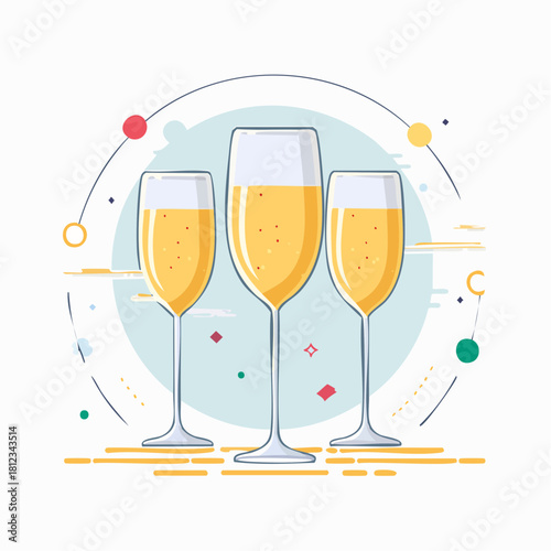 Festive Cheers A Trio of Champagne Flutes in a Stylish Vector Illustration