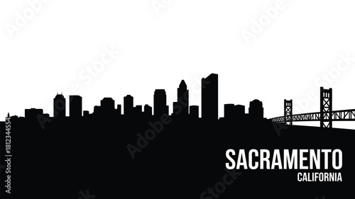 Sacramento california skyline silhouette with bridge