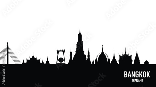Bangkok city skyline silhouette with famous landmarks