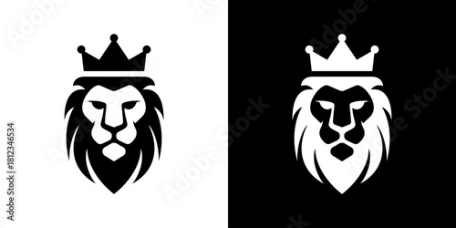 king lion logo. royal lion logo icon. Premium king animal head badge vector illustration.