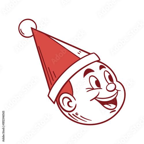 Happy cartoon boy wearing a red santa hat with a white pom pom