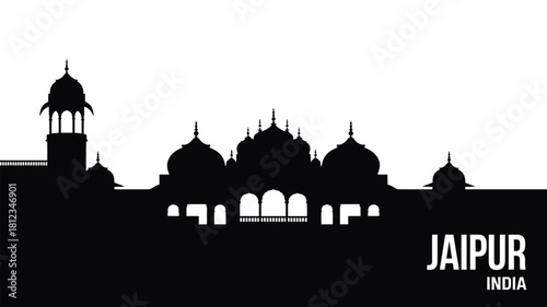 Silhouette of jaipur india s iconic architecture against a white background