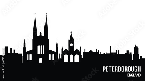Peterborough cathedral skyline silhouette illustration