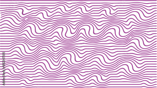 Purple wavy lines create a dynamic distortion effect on white background, offering an abstract pattern