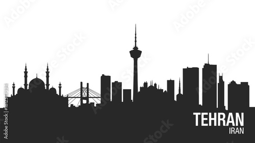 Tehran iran skyline silhouette with famous landmarks