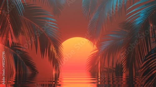 A minimalistic video of a tropical island with palm trees on the water, an empty space for text, ideal for advertising travel, tourism and beach holidays.