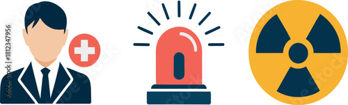 Medical emergency radiation hazard warning system vector icons