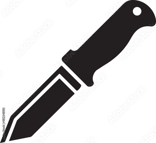 Black Silhouette of a Fixed Blade Knife with a Pointed Tip icon vector