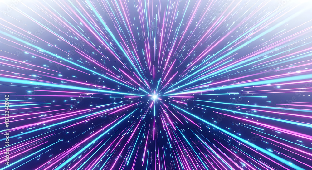 Fototapeta premium Abstract hyper speed motion effect in blue and magenta colors, warp speed, light trails, futuristic background, space travel concept