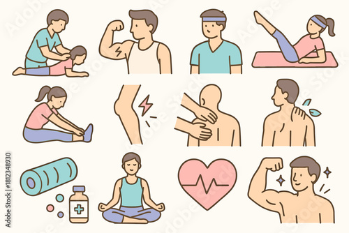 Physical Therapy & Rehabilitation Line Icons