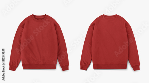 Tableau sur toile red crewneck from front and back side on white background, regular red sweatshir