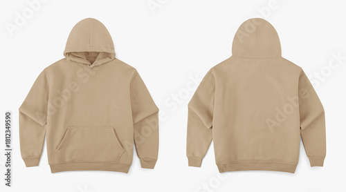 Cuadro en lienzo khaki hoodie from front and back side on white background, regular khaki hoodie