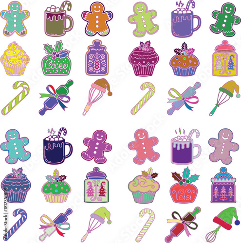 Colorful Christmas Baking Icons Pattern gingerbread man