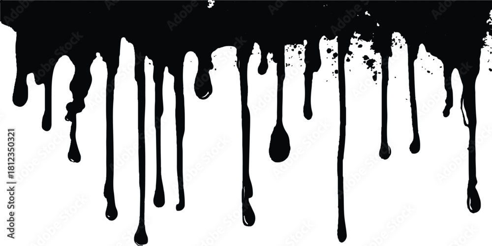 custom made wallpaper toronto digitalInk streaks fall in sharp, bold lines, cutting straight paths from the top to the bottom of the white surface. Abstract flowing black paint drips against clean white background.