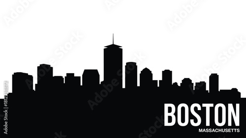 Boston city skyline silhouette black and white