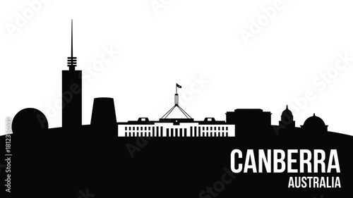 Canberra australia cityscape silhouette with parliament house and telstra tower