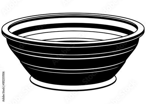  Reusable collapsible silicone bowl. Foldable food storage container for travel or camping. Space-saving kitchenware vector line art illustration.