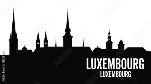 Luxembourg city skyline silhouette black and white landmark illustration