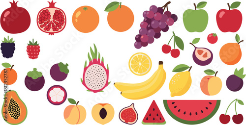 Assortment of fresh and vibrant fruits arranged in a colorful collage