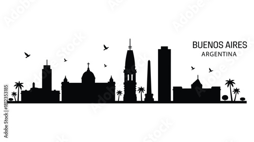 Buenos aires argentina skyline silhouette with iconic landmarks