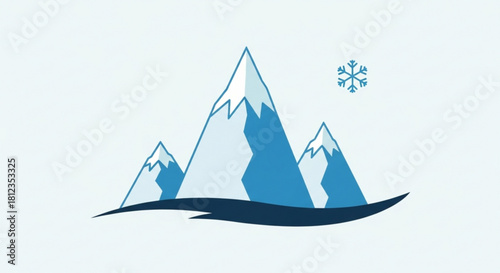 Stunning mountain range with a snowflake, ideal for winter sports, travel, and outdoor adventure businesses, originally a vector graphic for crisp scalability