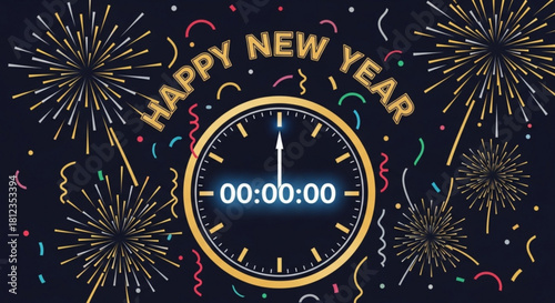 Countdown to a joyous New Year celebration with vibrant fireworks and a clock striking midnight, bringing excitement and fresh beginnings for everyone