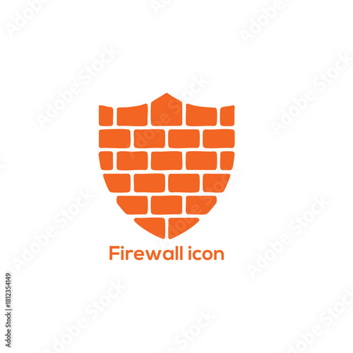 Firewall Security Shield Icon with Brick Wall, Network Protection Symbol for Cybersecurity, Data Safety, Antivirus Software and Web Defense