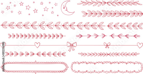 Collection of elegant hand drawn floral borders and decorative elements