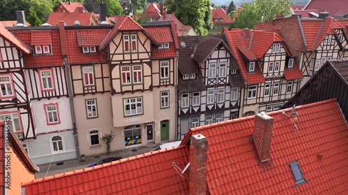 Wernigerode town with traditional German architecture, half-timbered wooden houses, Fachwerk. Saxony-Anhalt, Germany.