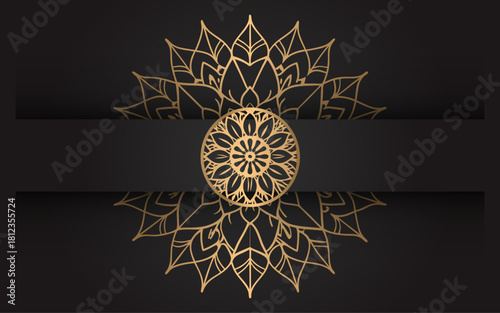 Elegant gold mandala design on a dark black background with decorative elements