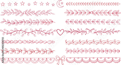 Collection of delicate hand drawn floral and vine borders and dividers