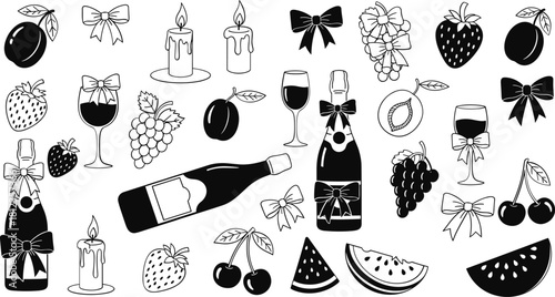 Hand drawn sketchy elements of celebration and food for festive occasions