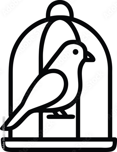 Canary bird in cage vector outline icon on white background