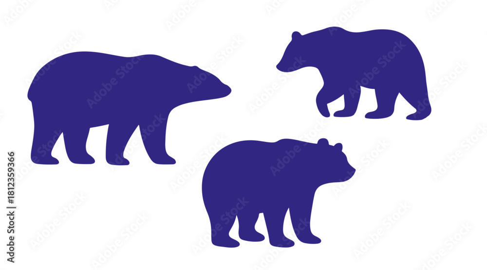 Fototapeta premium Three purple bear silhouettes on white background vector art