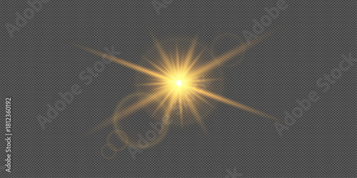 A golden transparent sunlight effect with glowing rays, lens flare, gentle glare, and light-leak overlays—perfect for adding warm highlights, smooth transitions, and visual accents in PNG format.
