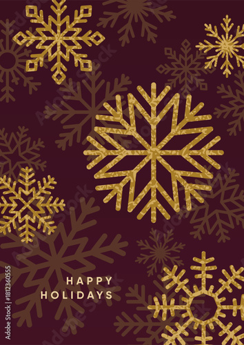 Festive greeting card design. Snowflakes falling, winter holiday poster, vert...