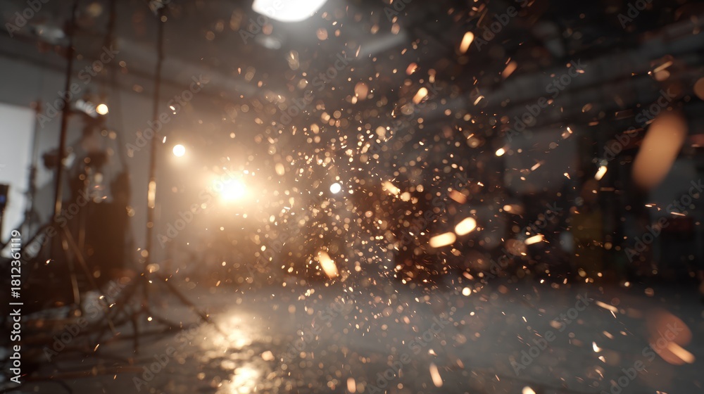 Naklejka premium Fiery sparks erupting in a dark environment with blurred background