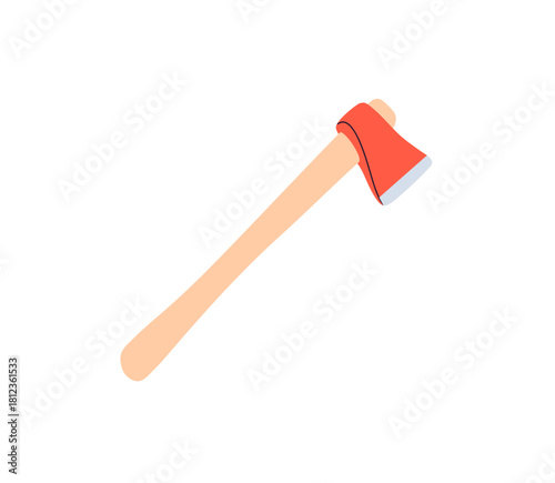Fire axe. Ax, hatchet tool with sharp blade and handle. Instrument, equipment for chopping, forestry. Survival gear, supplies. Flat vector illustration isolated on white background.